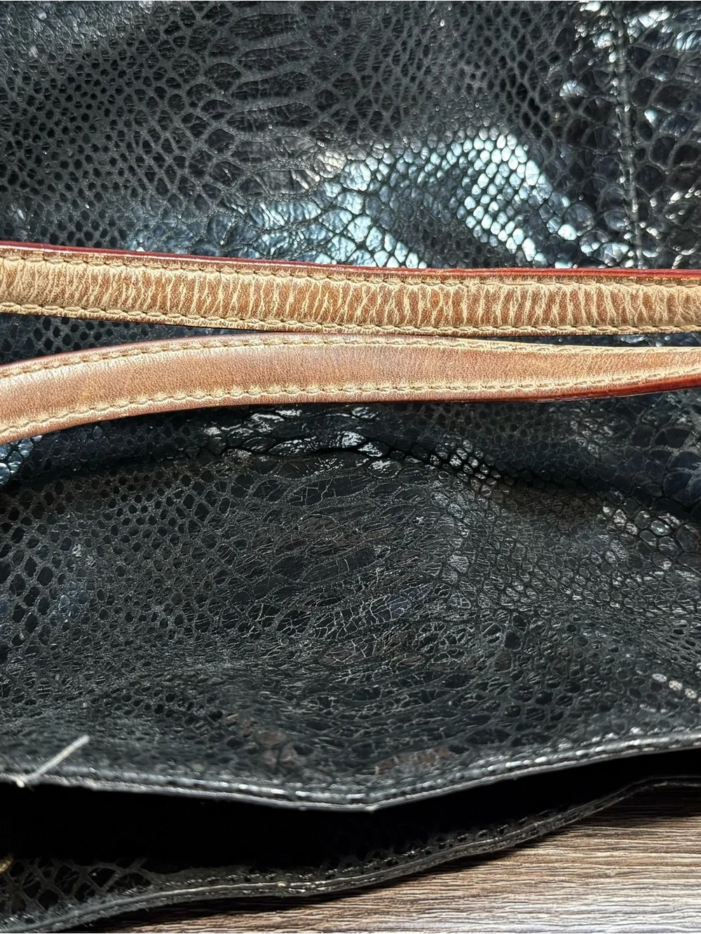 Michael Kors Black Textured Leather Tote with Cream Straps and Gold Hardware